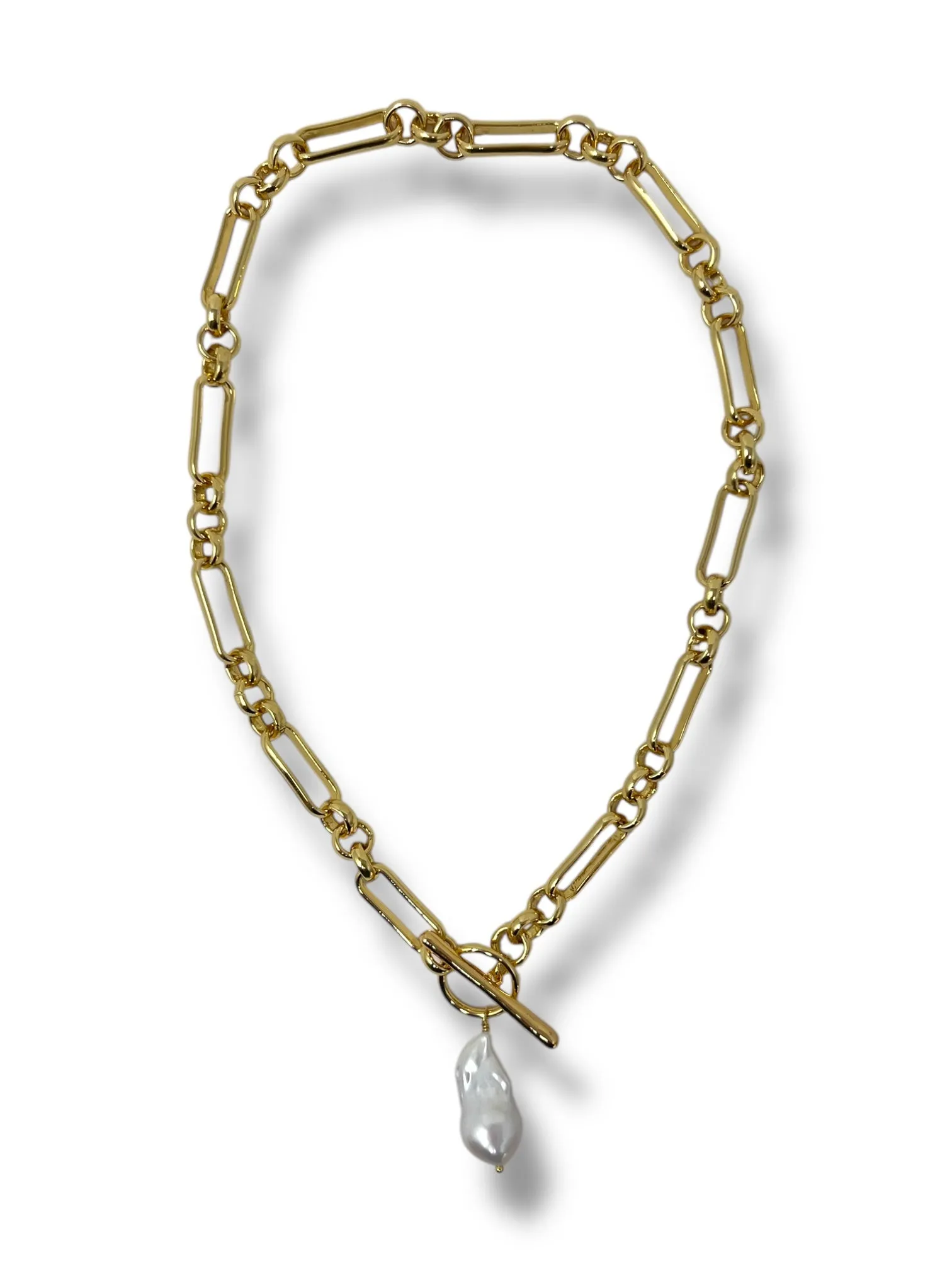 'Ariana' T - Bar Gold Pearl Chain