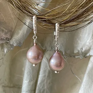 Arpaia Drop Earrings in Sterling Silver with Natural Pink Color Cultured Freshwater Plump Pear Pearls & Spinel Gemstones