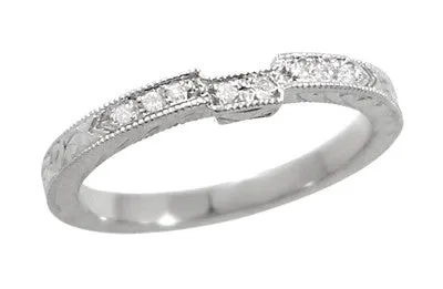 Art Deco 18 Karat White Gold Notched Engraved Diamond Wedding Ring