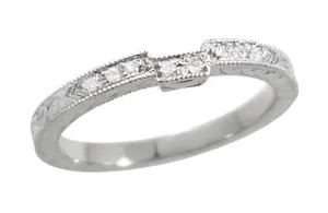 Art Deco 18 Karat White Gold Notched Engraved Diamond Wedding Ring
