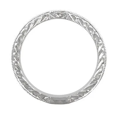 Art Deco 18 Karat White Gold Notched Engraved Diamond Wedding Ring