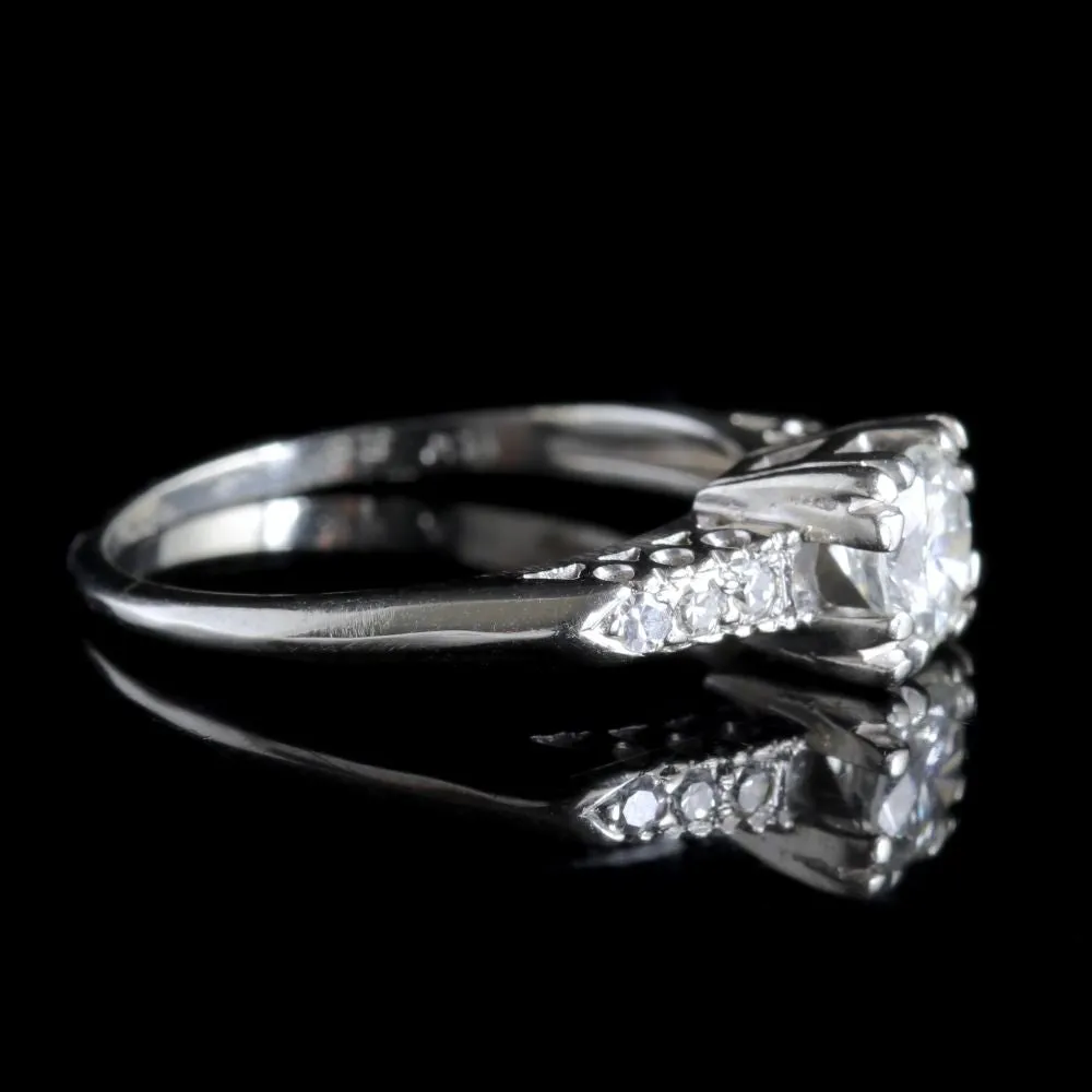 Art Deco Diamond Engagement Ring 14Ct White Gold Circa 1930