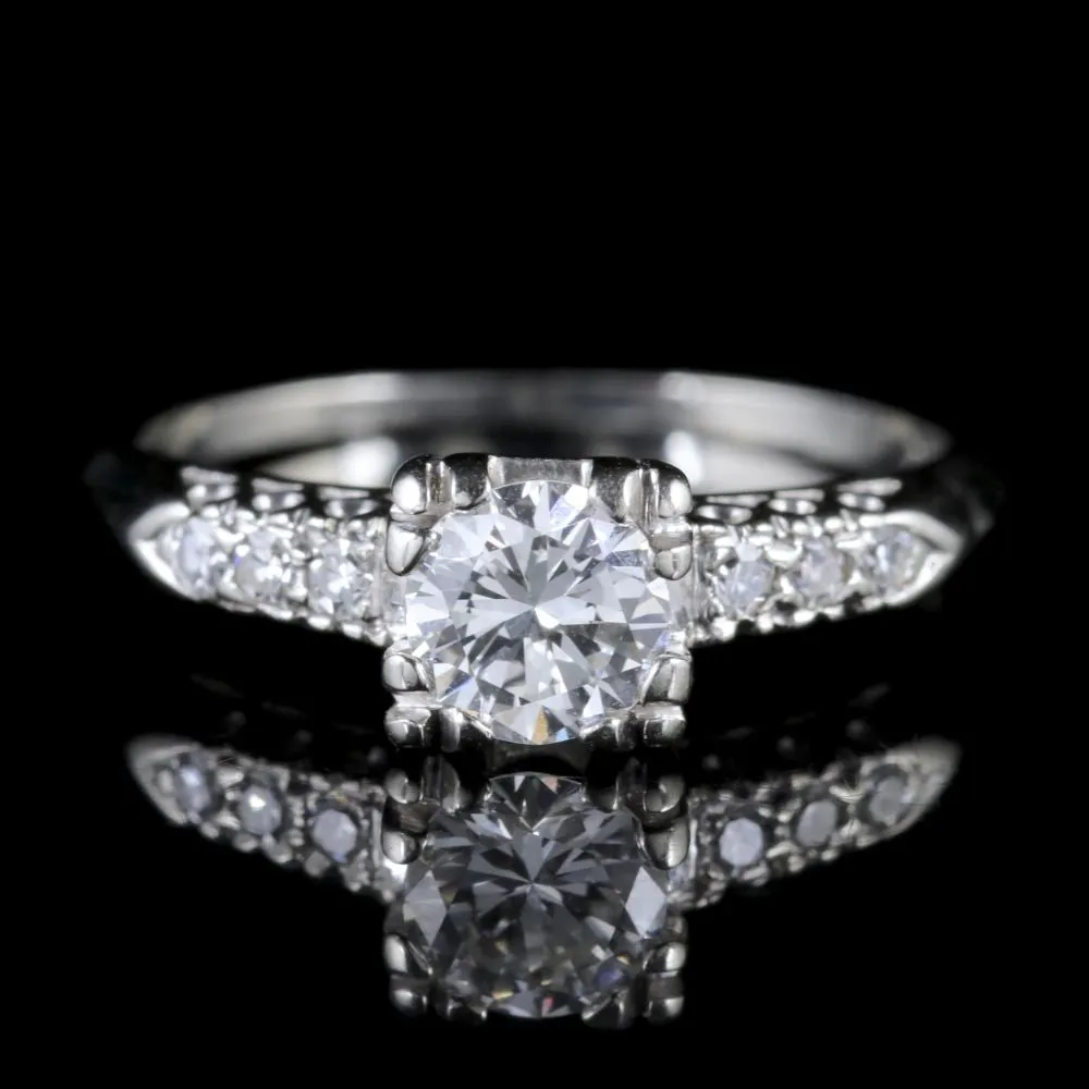 Art Deco Diamond Engagement Ring 14Ct White Gold Circa 1930