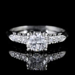 Art Deco Diamond Engagement Ring 14Ct White Gold Circa 1930
