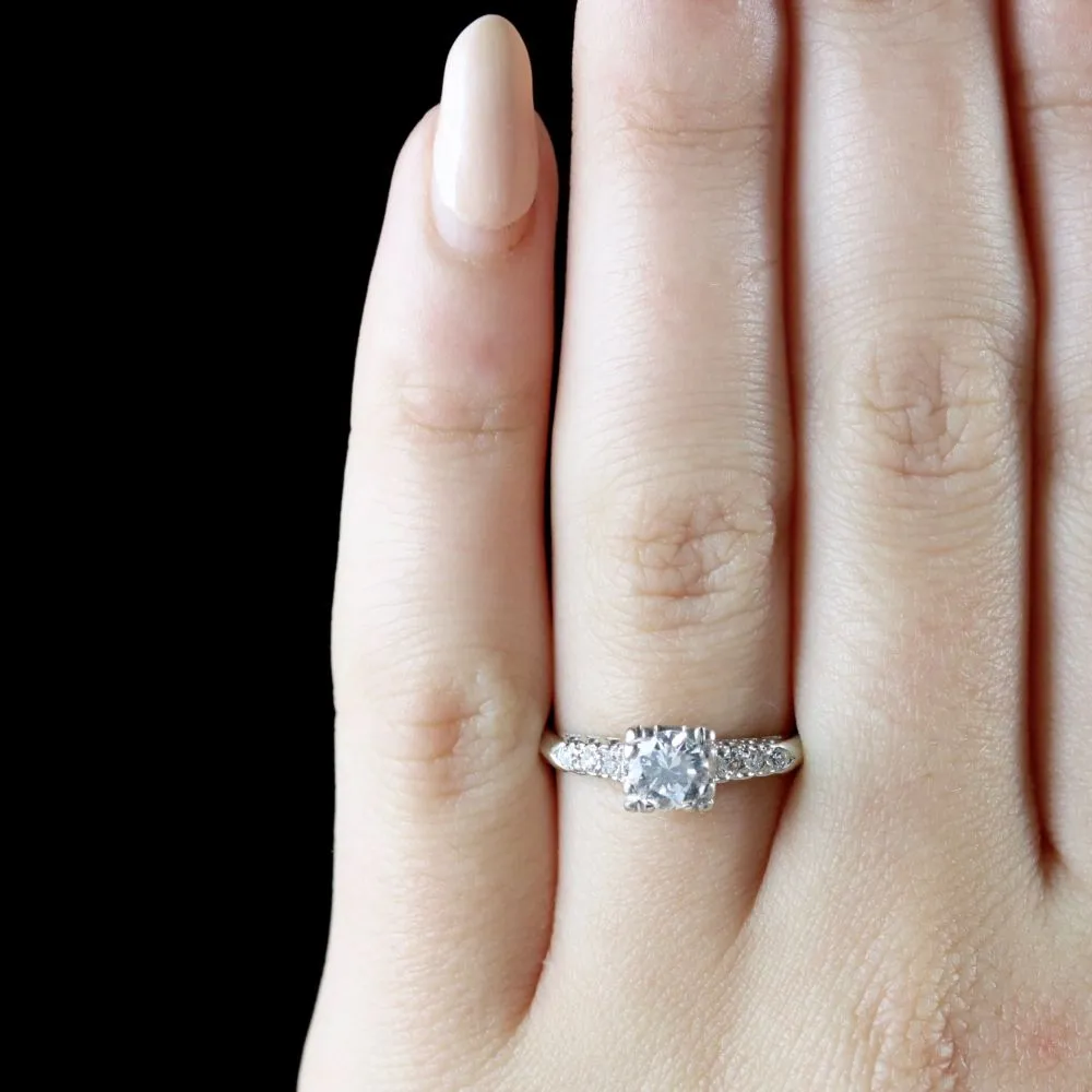 Art Deco Diamond Engagement Ring 14Ct White Gold Circa 1930