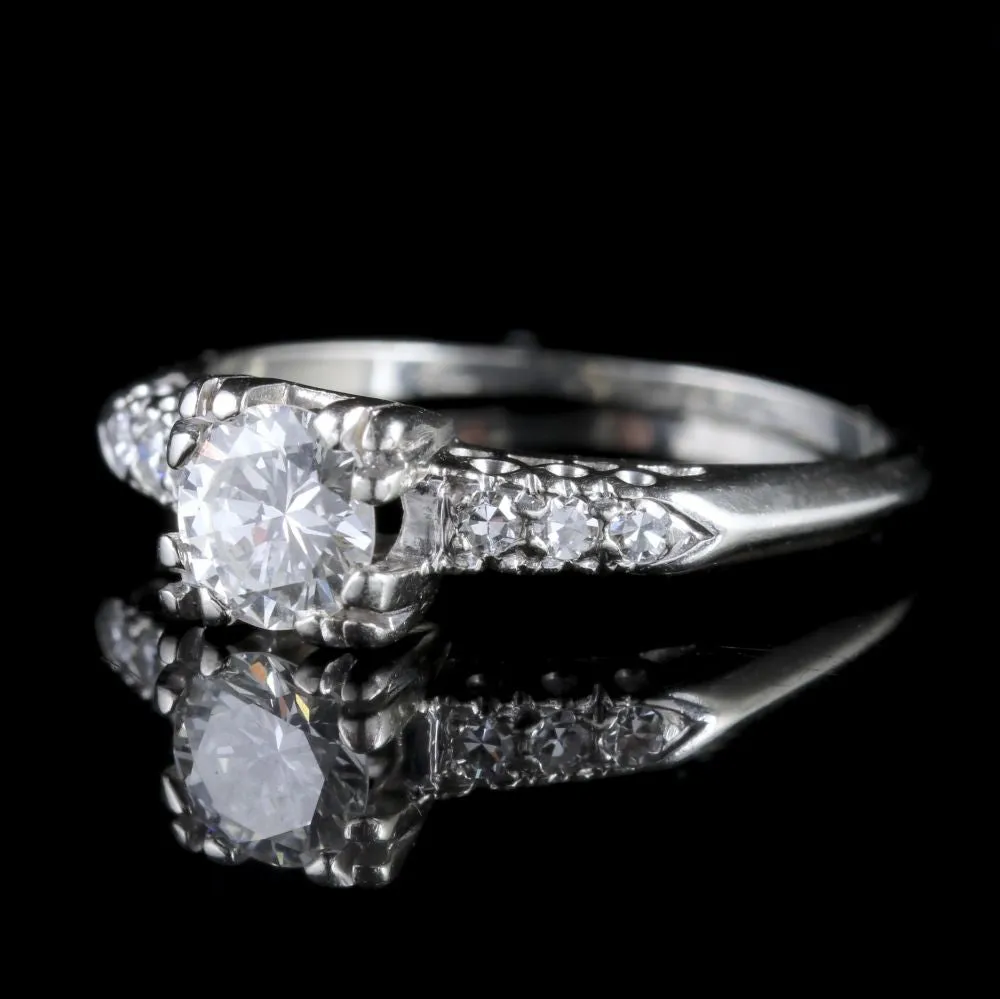 Art Deco Diamond Engagement Ring 14Ct White Gold Circa 1930