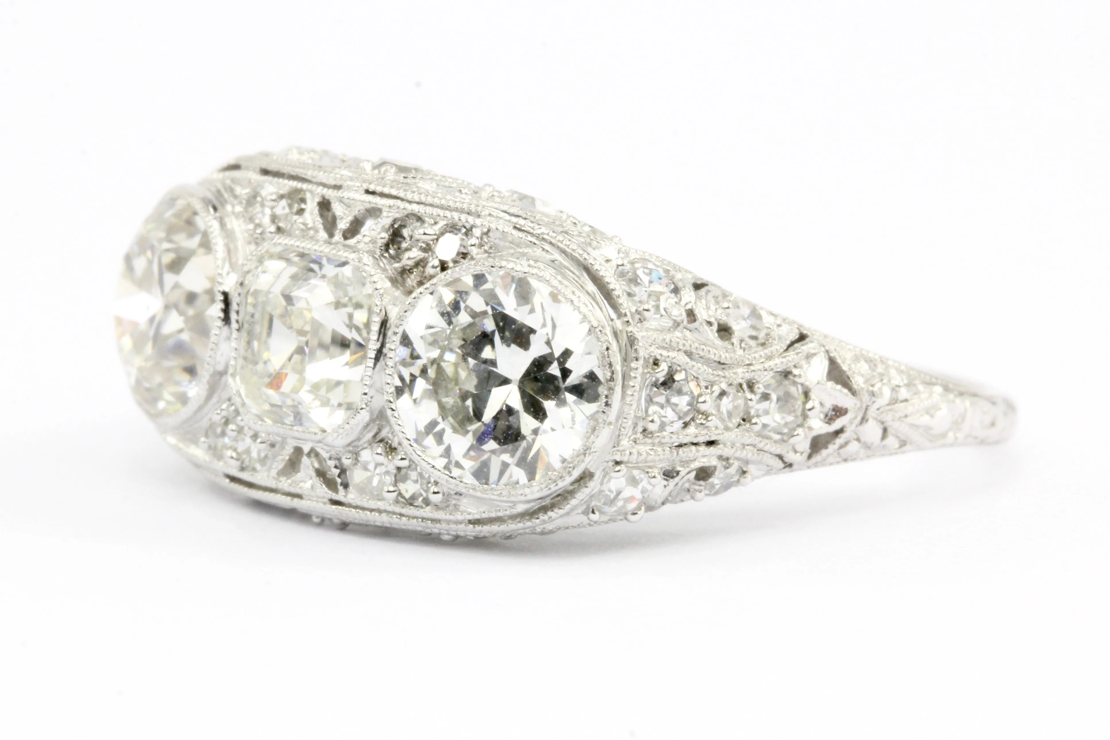 Art Deco Platinum 3 Stone Diamond Engagement Ring c.1930's