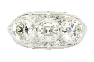 Art Deco Platinum 3 Stone Diamond Engagement Ring c.1930's