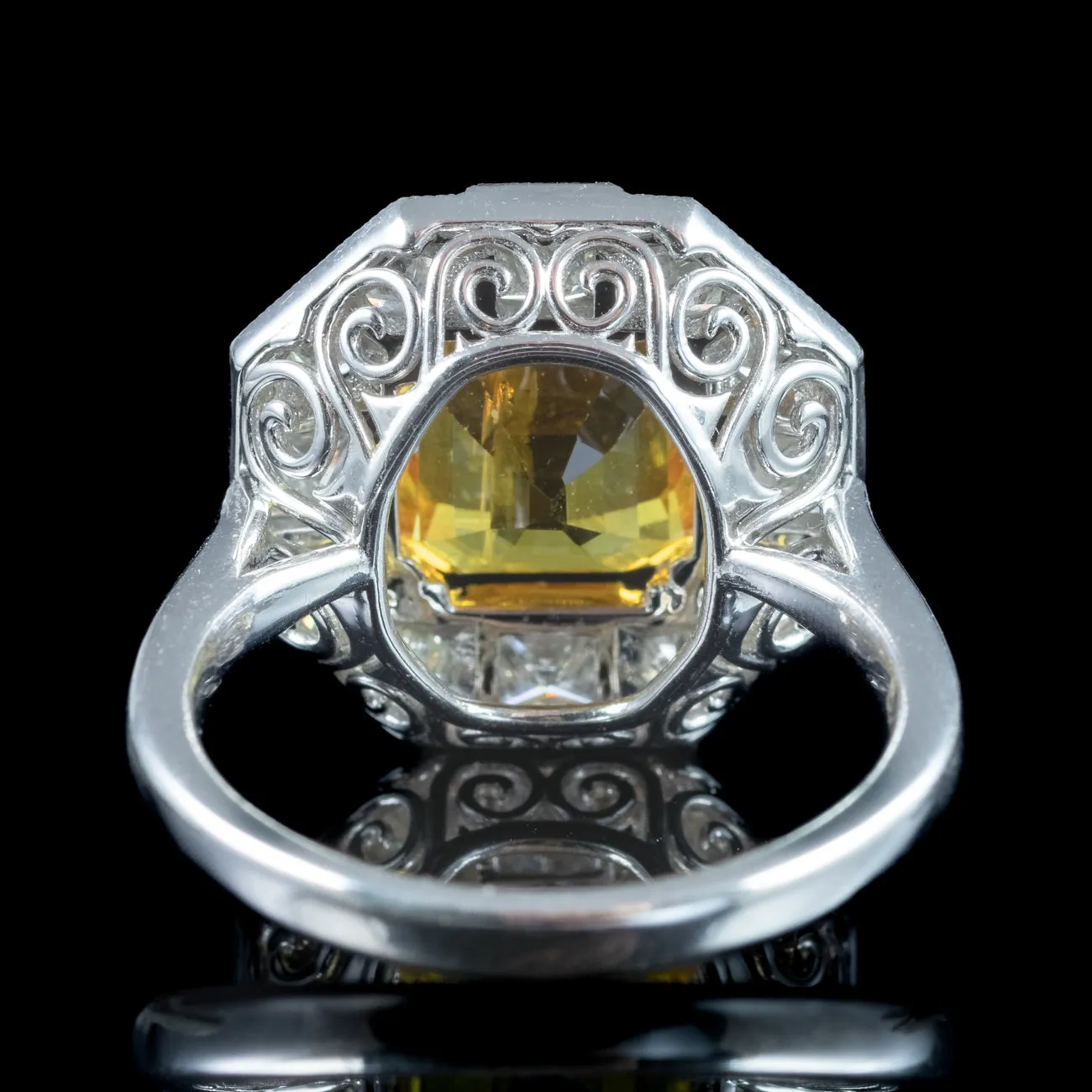 Art Deco Style Yellow Sapphire Diamond Cluster Ring 3.78ct Sapphire