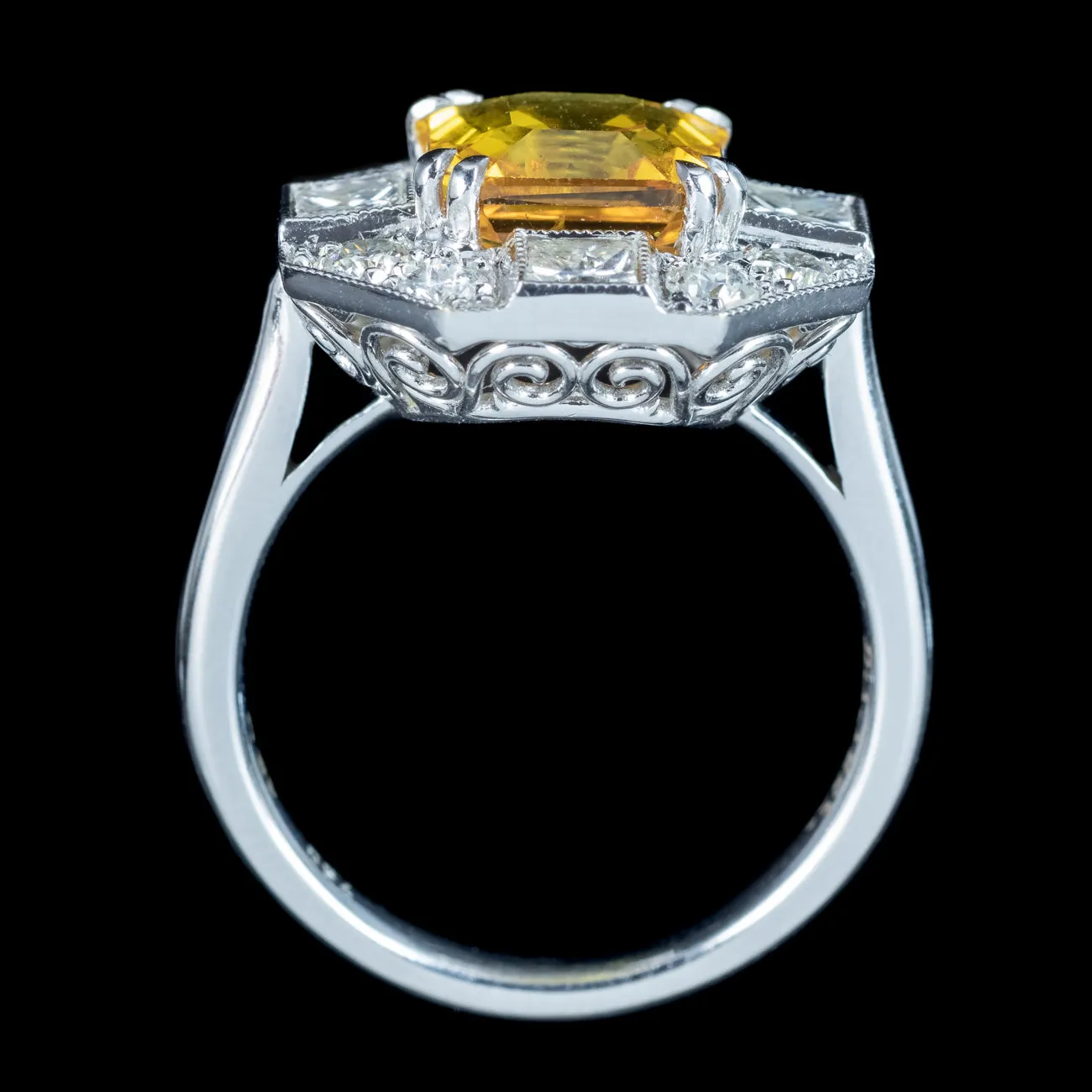 Art Deco Style Yellow Sapphire Diamond Cluster Ring 3.78ct Sapphire