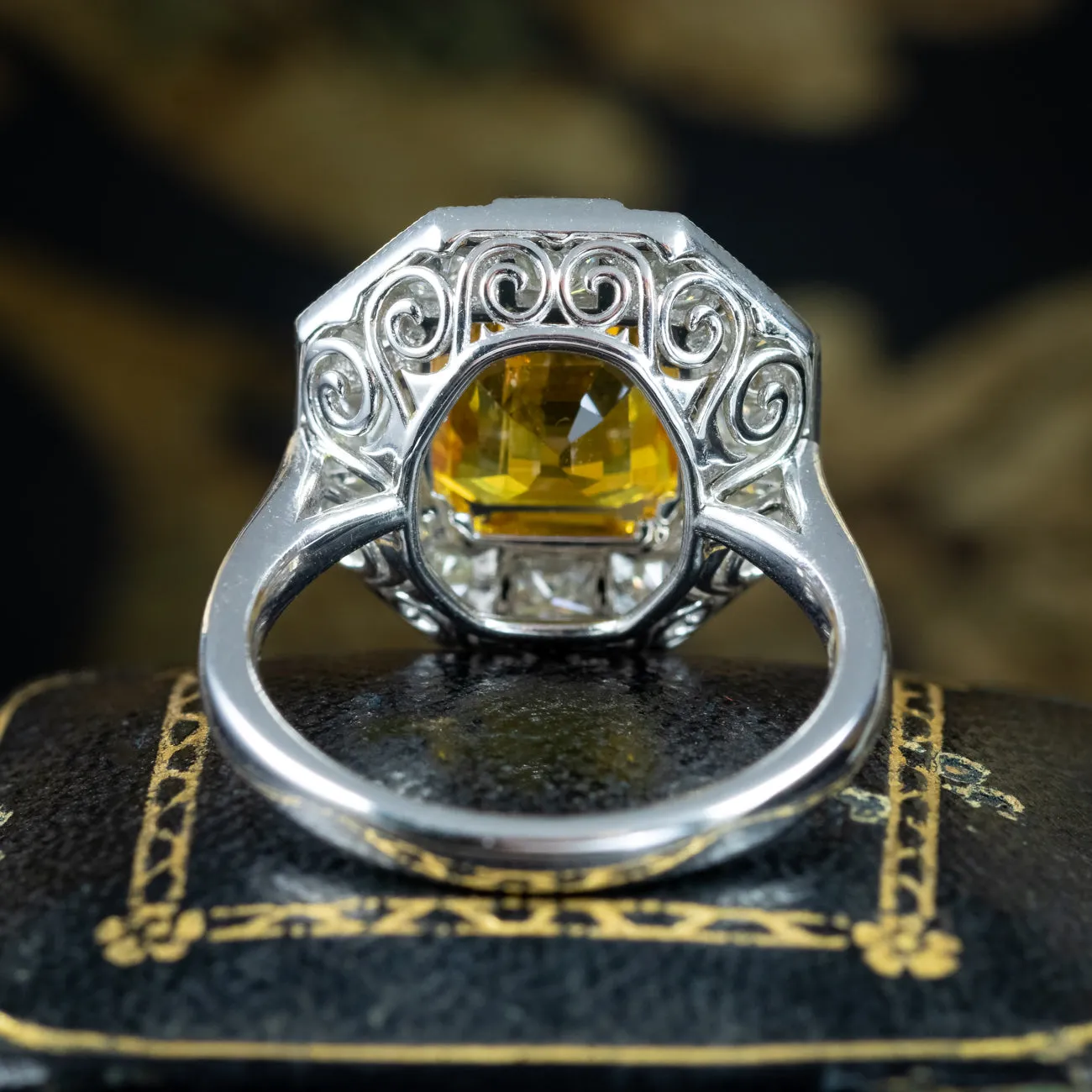 Art Deco Style Yellow Sapphire Diamond Cluster Ring 3.78ct Sapphire