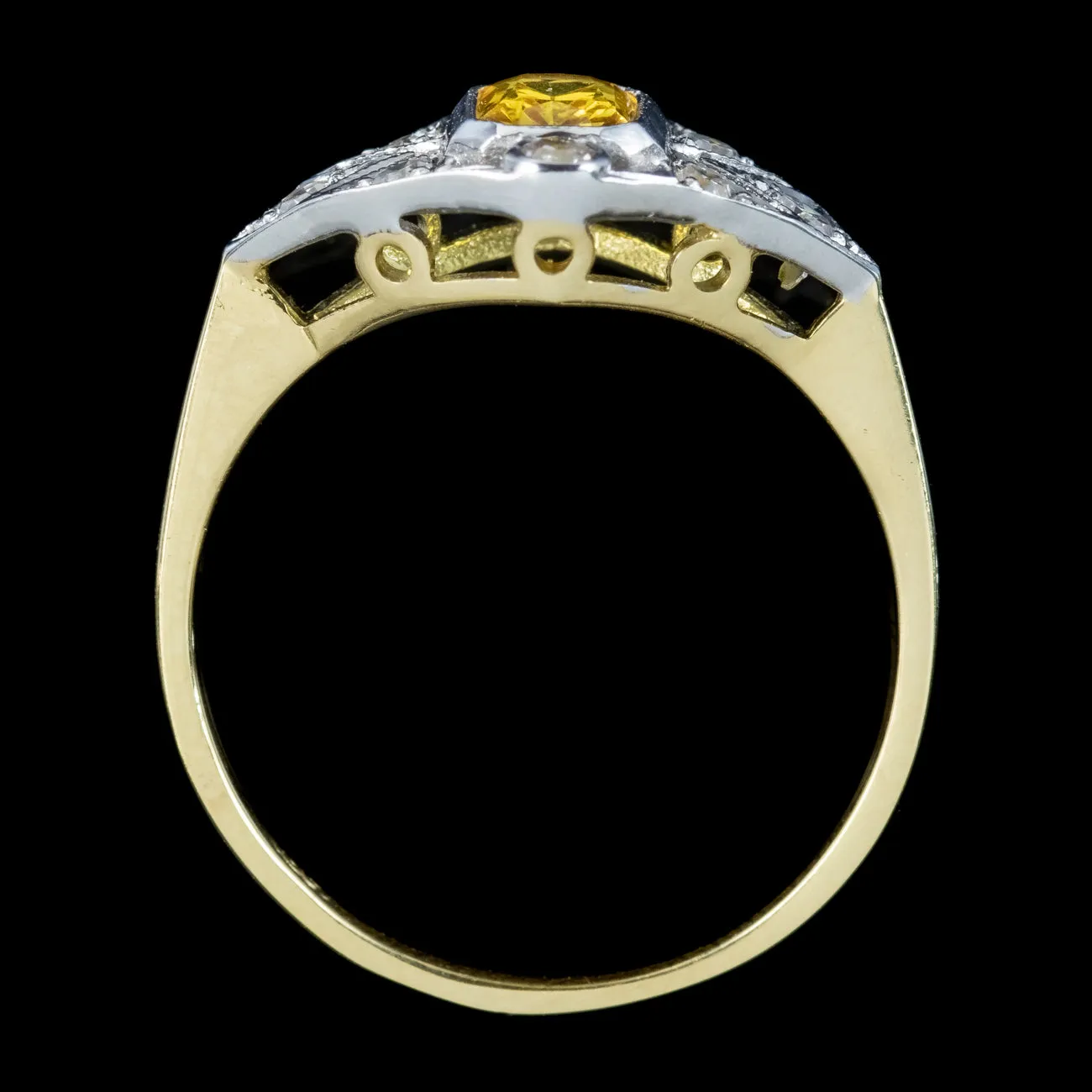 Art Deco Style Yellow Sapphire Diamond Ring 0.60ct Sapphire