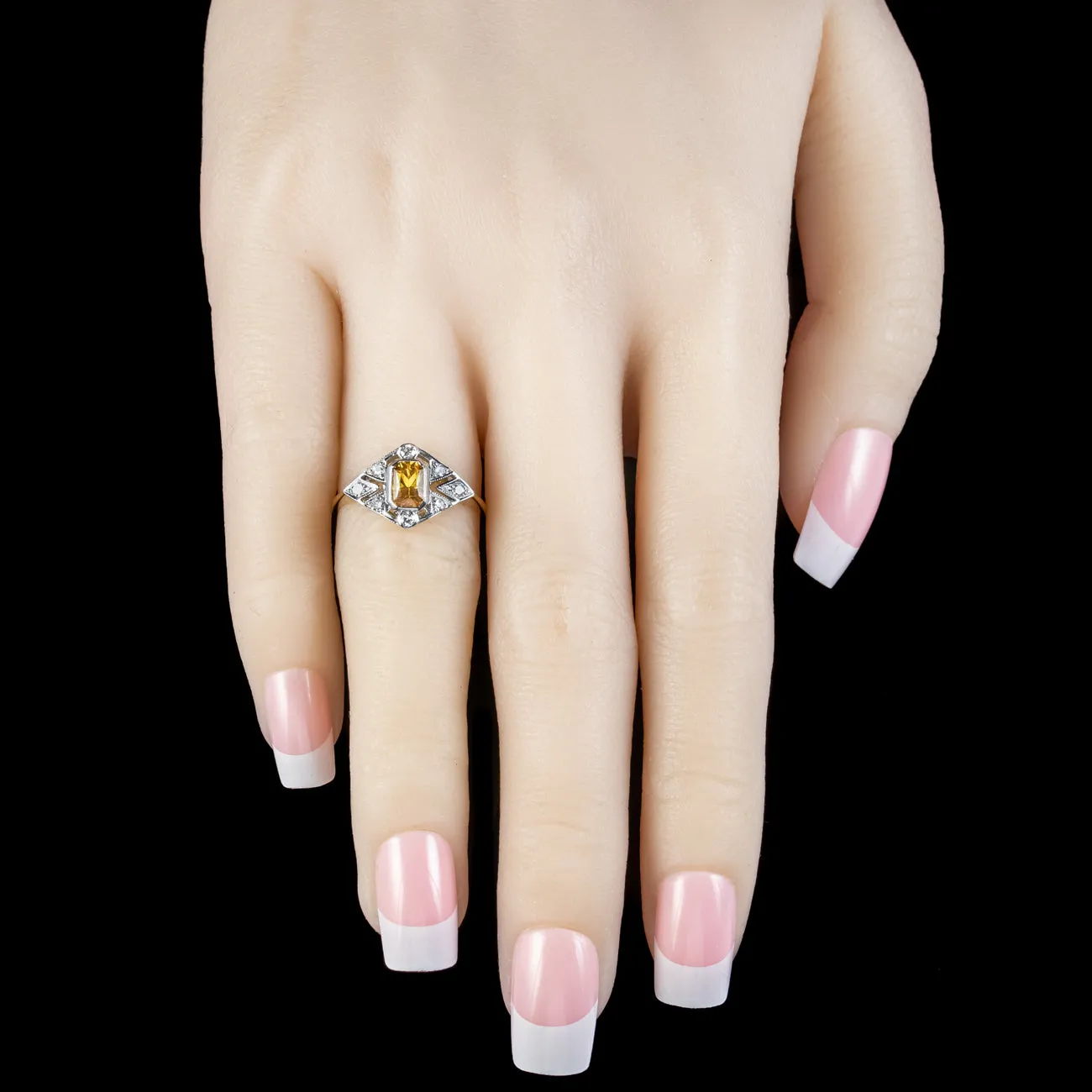 Art Deco Style Yellow Sapphire Diamond Ring 0.60ct Sapphire