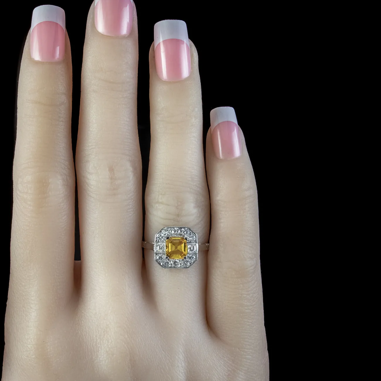 Art Deco Style Yellow Sapphire Diamond Ring 1ct Sapphire