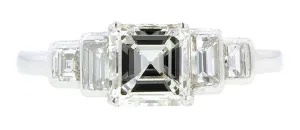 Asscher .85ct (HSI1) & Baguette Diamond Platinum Engagement Ring