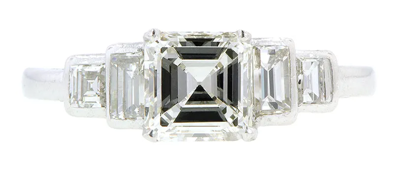 Asscher .85ct (HSI1) & Baguette Diamond Platinum Engagement Ring