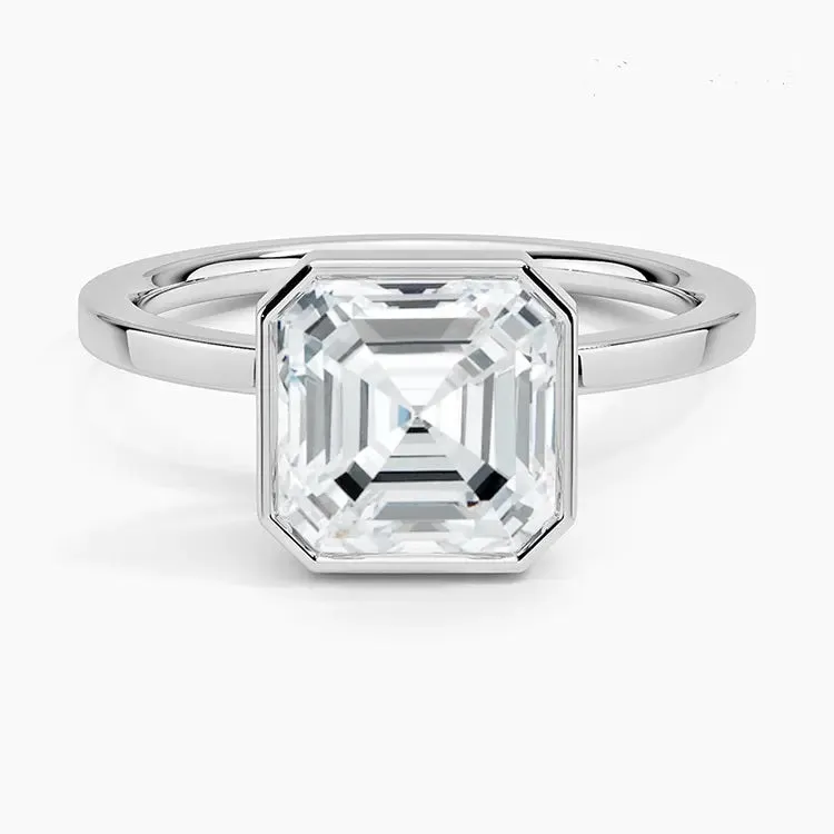 Asscher-Cut Bezel Setting Moissanite Engagement Ring