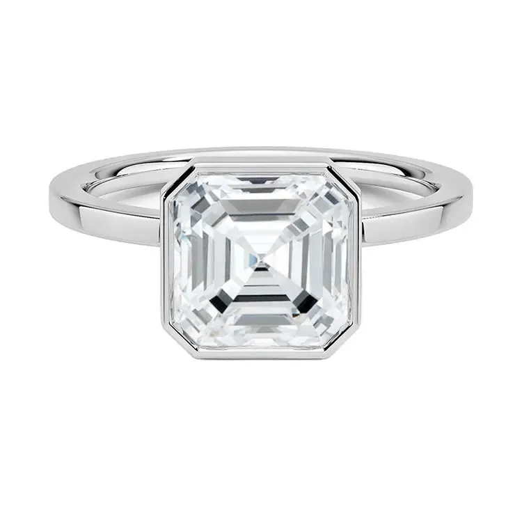 Asscher-Cut Bezel Setting Moissanite Engagement Ring