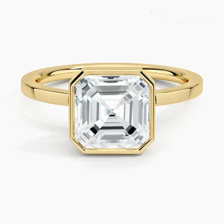 Asscher-Cut Bezel Setting Moissanite Engagement Ring