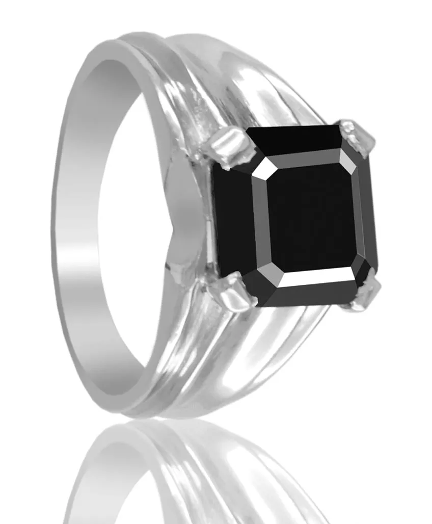 Asscher Cut Black Diamond Solitaire Engagement Ring in Prongs, Great Shine & Excellent Cut