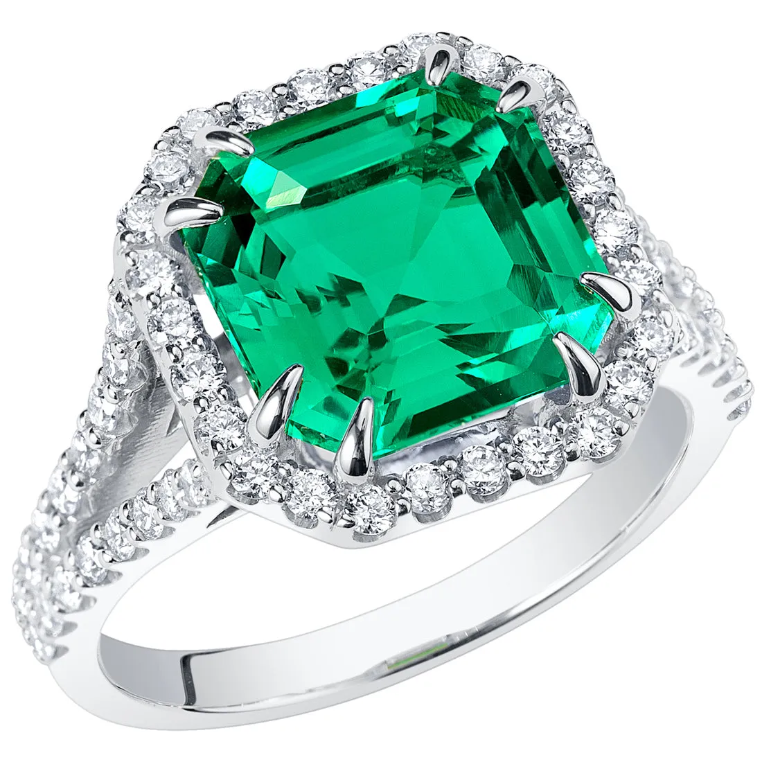Asscher Cut Colombian Emerald and Diamond Ring 14K Gold 4.65 Carats Total