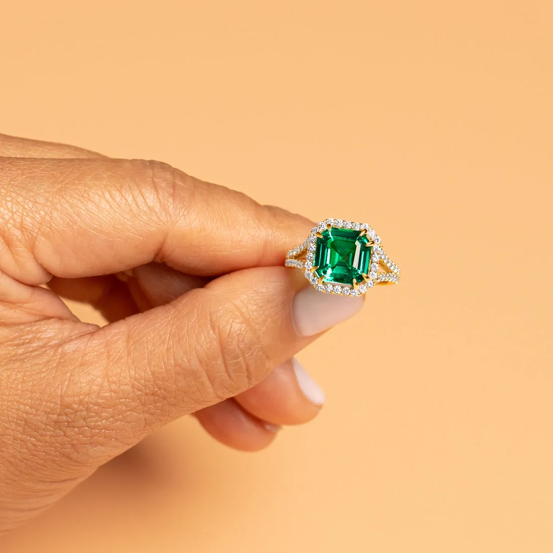 Asscher Cut Colombian Emerald and Diamond Ring 14K Gold 4.65 Carats Total
