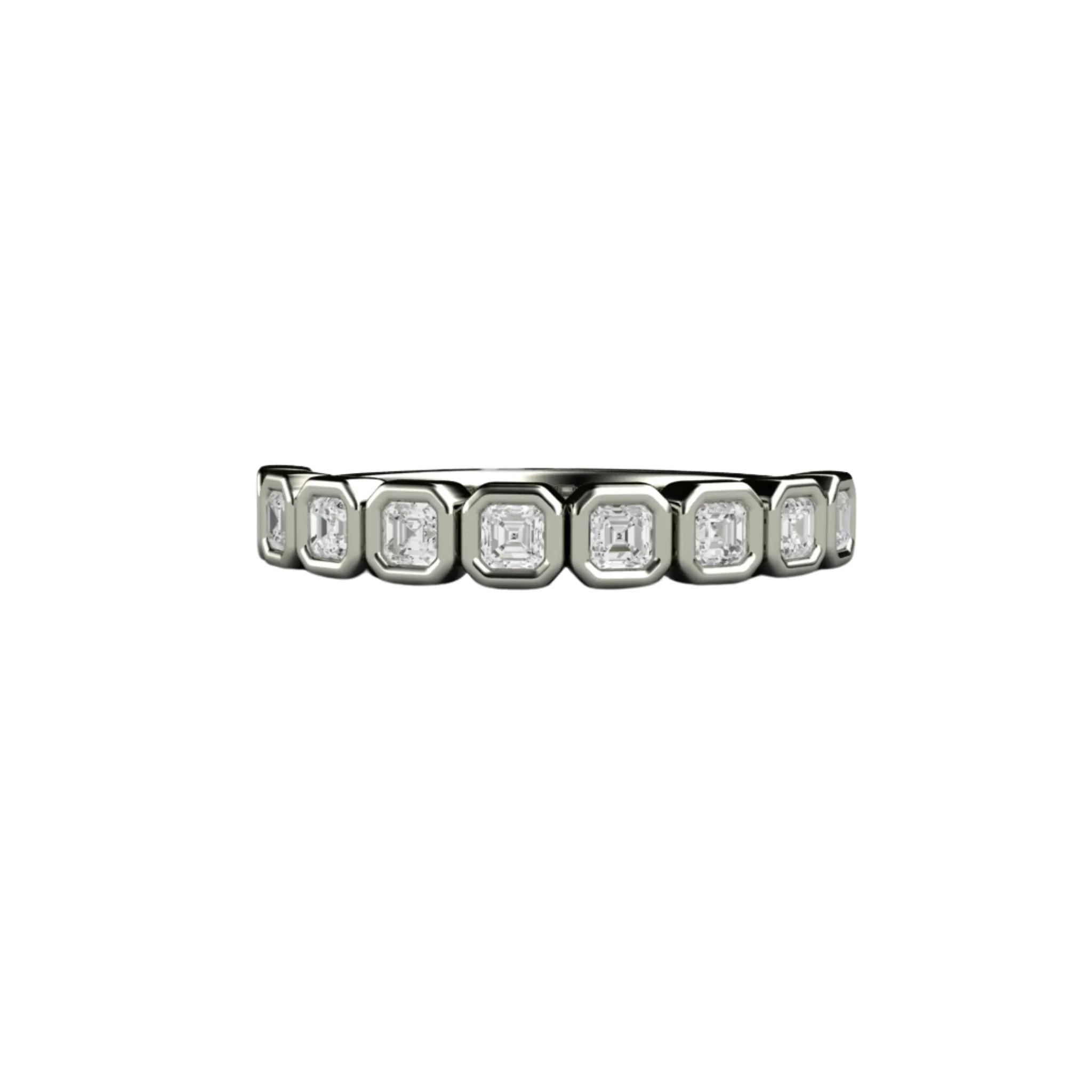 Asscher Cut Lab Grown Diamond Band | Modern Bezel Setting in 14K, 18K Gold or Platinum