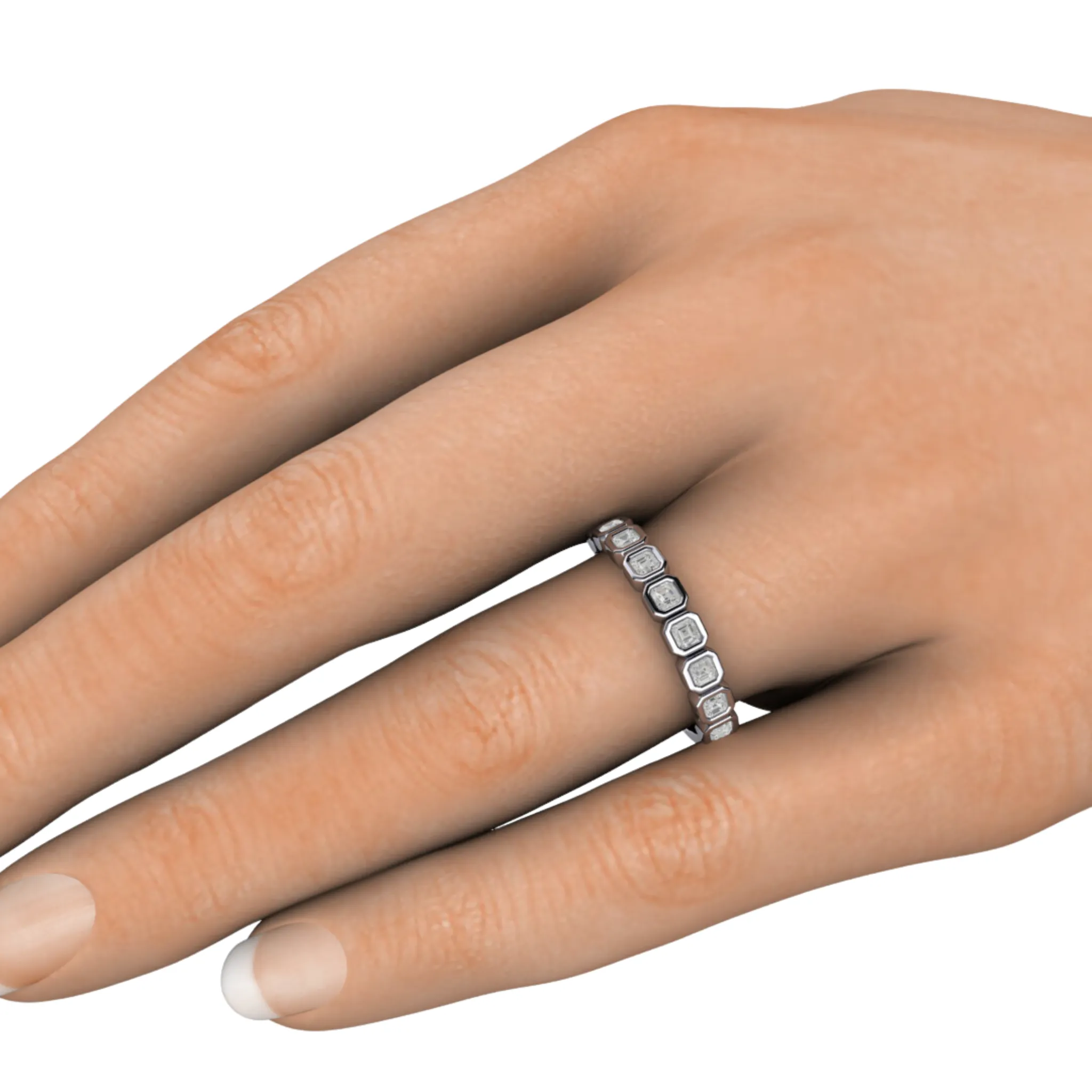Asscher Cut Lab Grown Diamond Band | Modern Bezel Setting in 14K, 18K Gold or Platinum