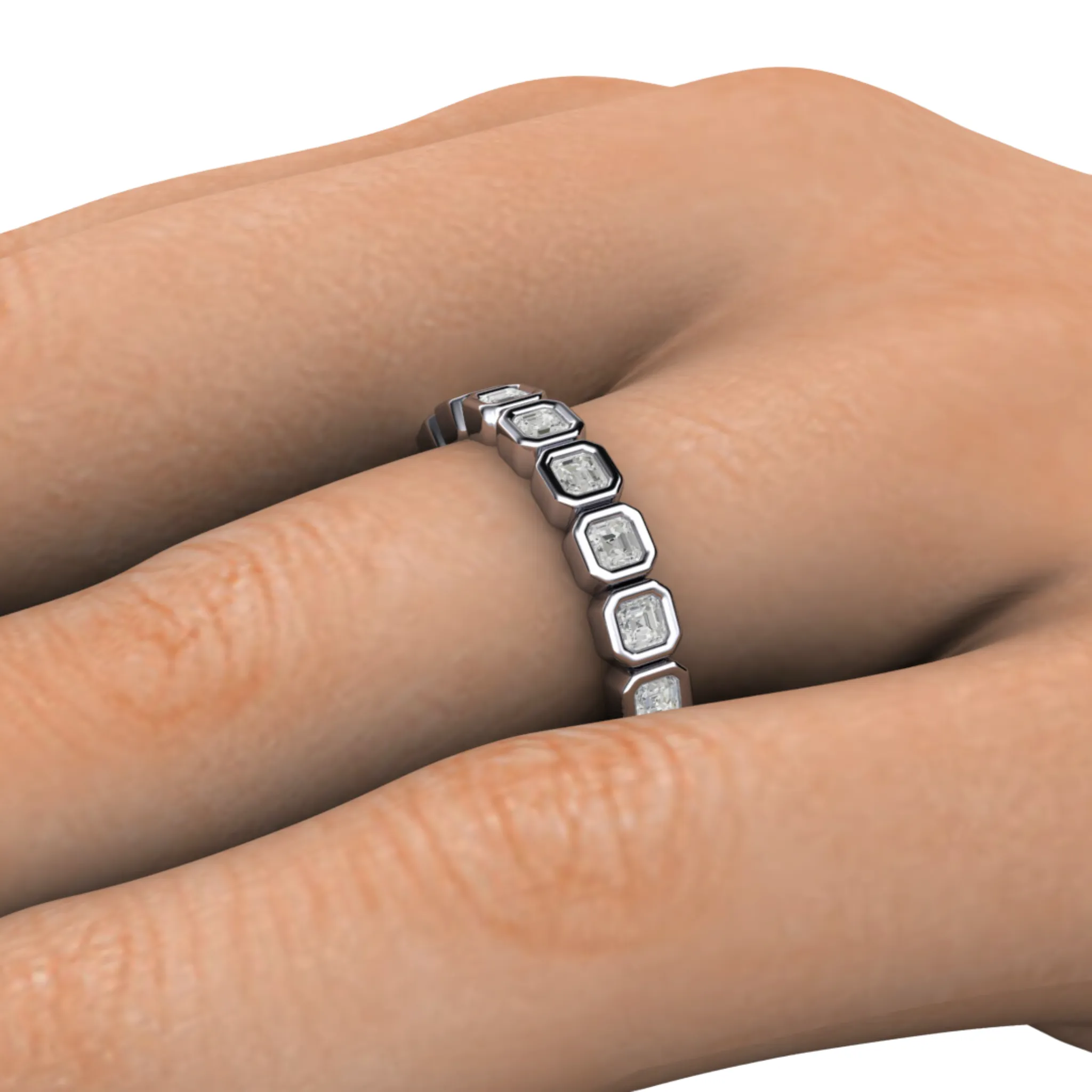 Asscher Cut Lab Grown Diamond Band | Modern Bezel Setting in 14K, 18K Gold or Platinum