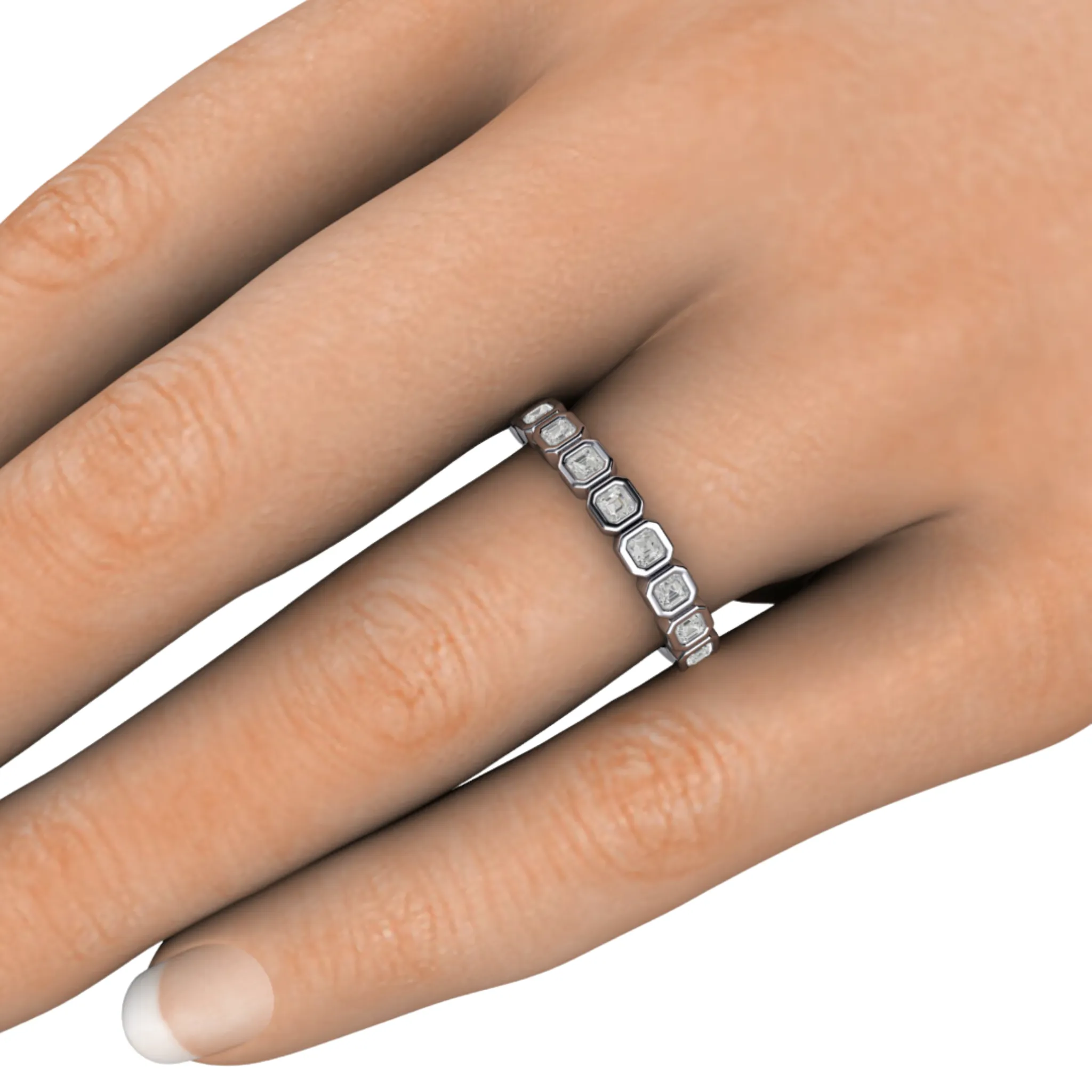 Asscher Cut Lab Grown Diamond Band | Modern Bezel Setting in 14K, 18K Gold or Platinum