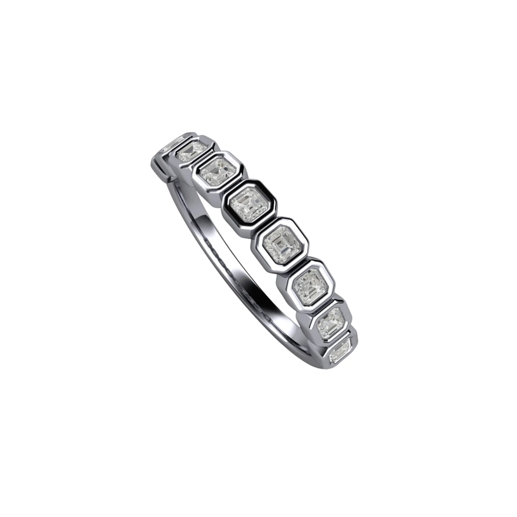 Asscher Cut Lab Grown Diamond Band | Modern Bezel Setting in 14K, 18K Gold or Platinum