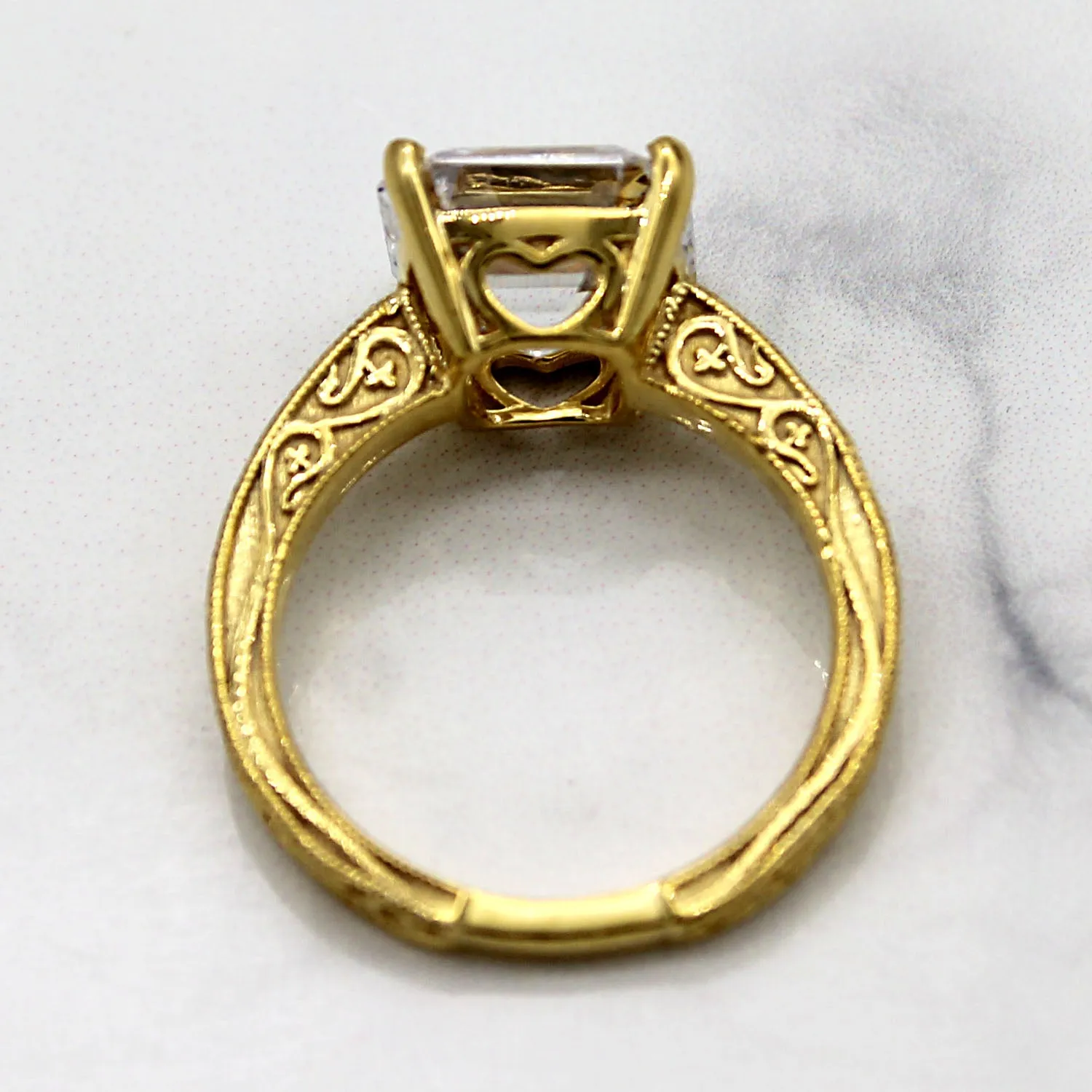 Asscher Cut Simulated Diamond Designer Engagement Ring 14kt Yellow Gold