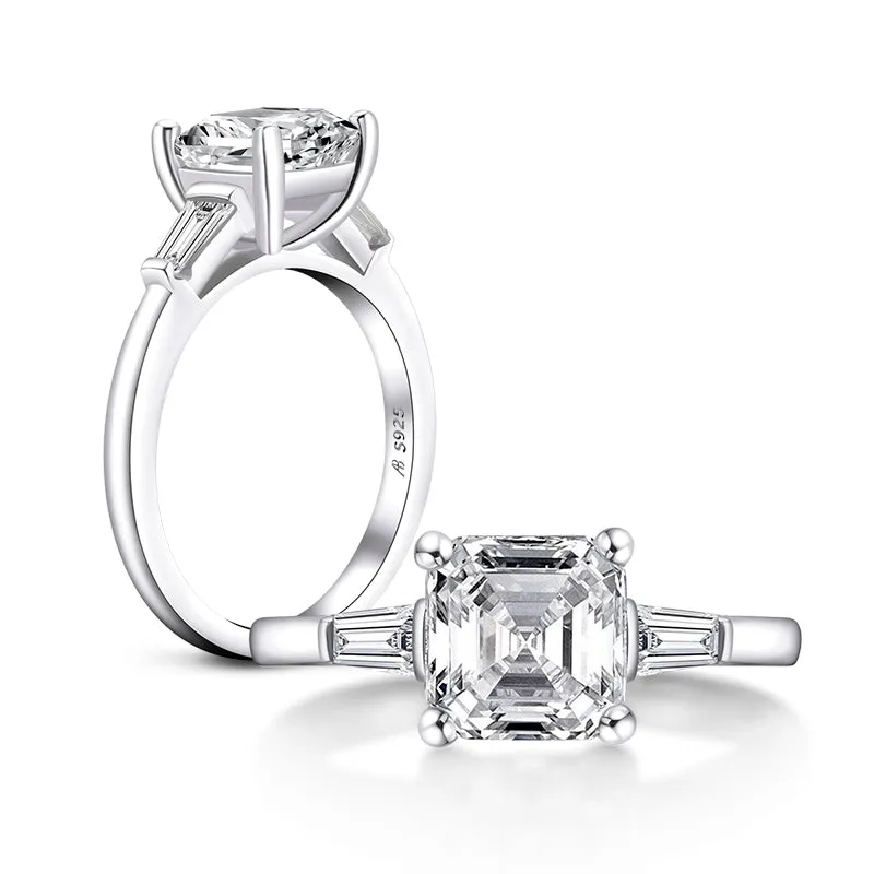 Asscher Cut White Created Diamond Three Stone Ring