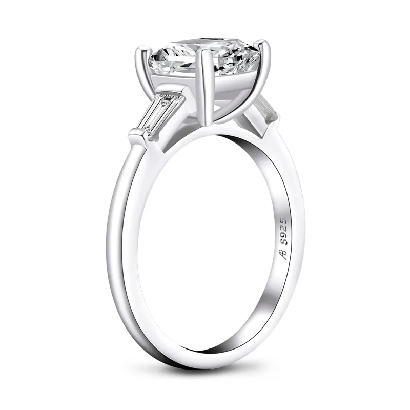 Asscher Cut White Created Diamond Three Stone Ring