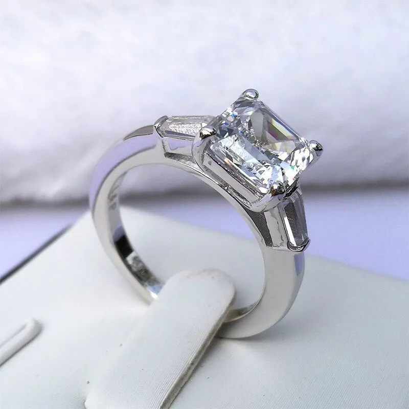 Asscher Cut White Created Diamond Three Stone Ring