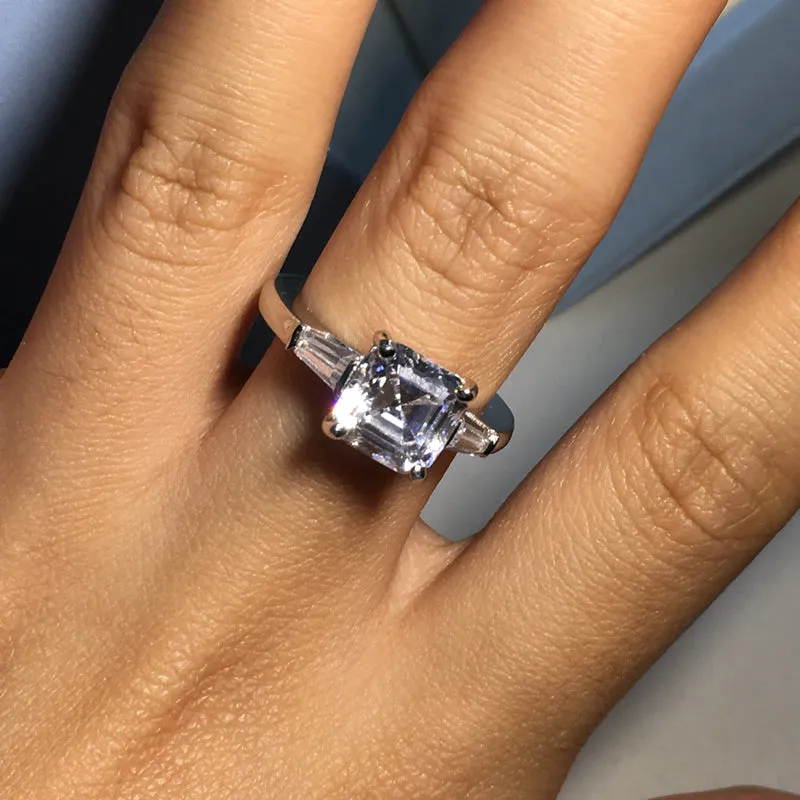 Asscher Cut White Created Diamond Three Stone Ring