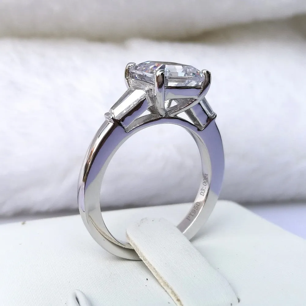 Asscher Cut White Created Diamond Three Stone Ring