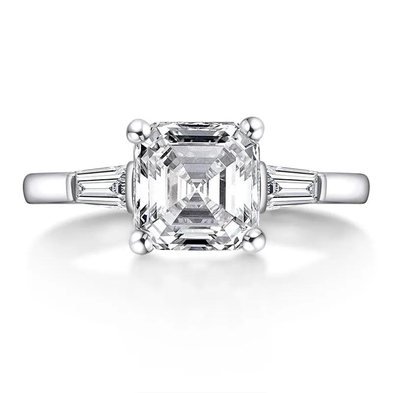 Asscher Cut White Created Diamond Three Stone Ring