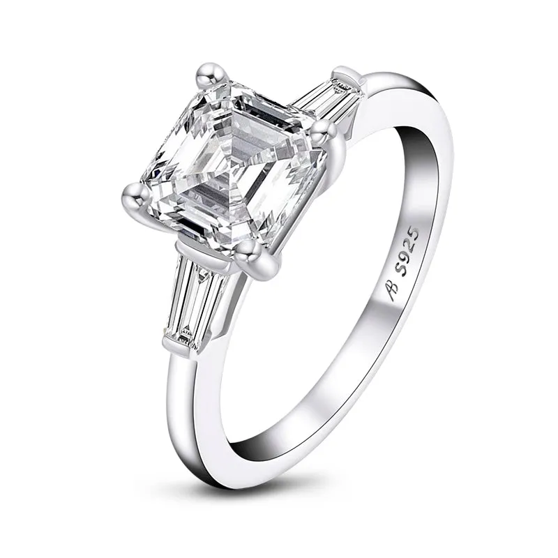 Asscher Cut White Created Diamond Three Stone Ring