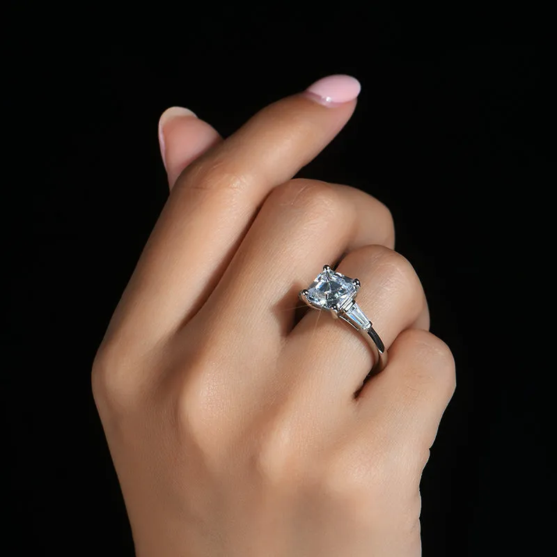 Asscher Cut White Created Diamond Three Stone Ring