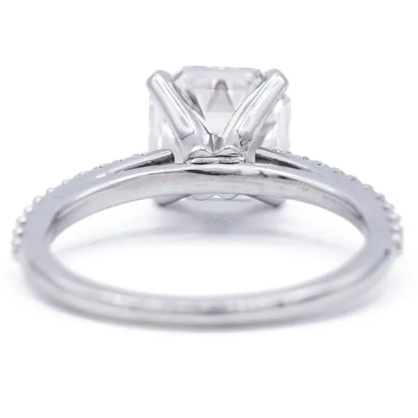 Asscher Moissanite 4 Prongs Diamond Accent Ice Cathedral Solitaire Ring