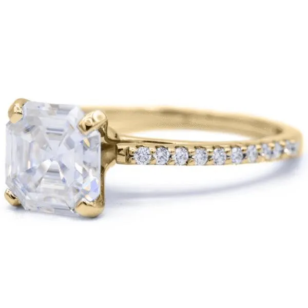 Asscher Moissanite 4 Prongs Diamond Accent Ice Cathedral Solitaire Ring