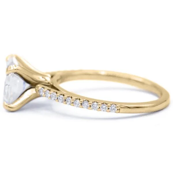 Asscher Moissanite 4 Prongs Diamond Accent Ice Cathedral Solitaire Ring