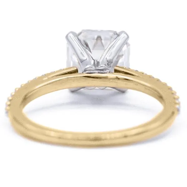 Asscher Moissanite 4 Prongs Diamond Accent Ice Cathedral Solitaire Ring