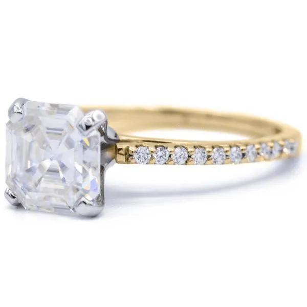 Asscher Moissanite 4 Prongs Diamond Accent Ice Cathedral Solitaire Ring