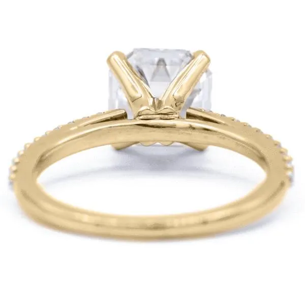 Asscher Moissanite 4 Prongs Diamond Accent Ice Cathedral Solitaire Ring