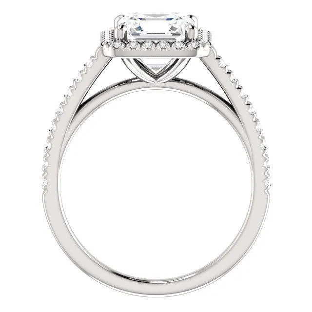 Asscher Moissanite Diamond Accent Ice Halo Cathedral Ring
