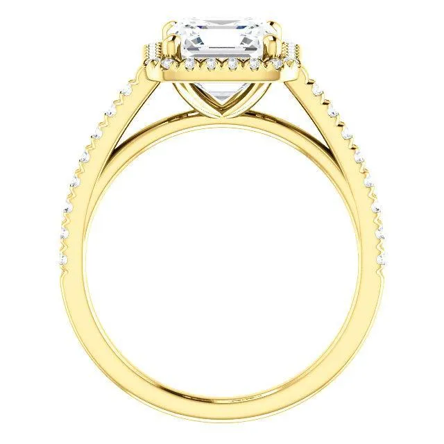Asscher Moissanite Diamond Accent Ice Halo Cathedral Ring