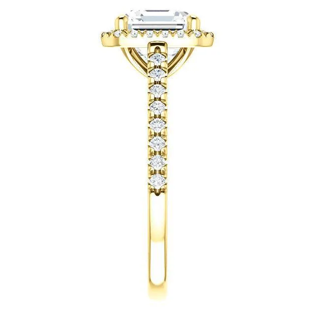 Asscher Moissanite Diamond Accent Ice Halo Cathedral Ring