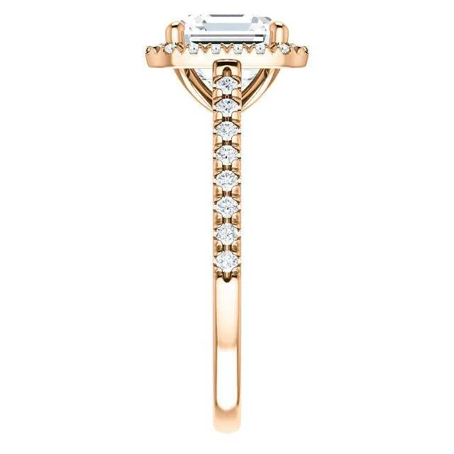 Asscher Moissanite Diamond Accent Ice Halo Cathedral Ring